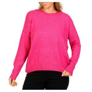 CeCe Studded Rhinestone Pullover Sweater Plus Size 2X Hot Pink Drop Shoulder